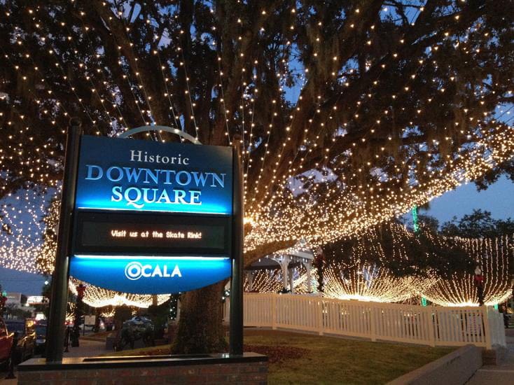 Downtown Ocala Florida Sign during light up ocala event